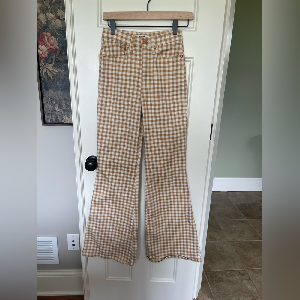 Wrangler Beige Gingham Wide Leg Jeans - Picture 5 of 8